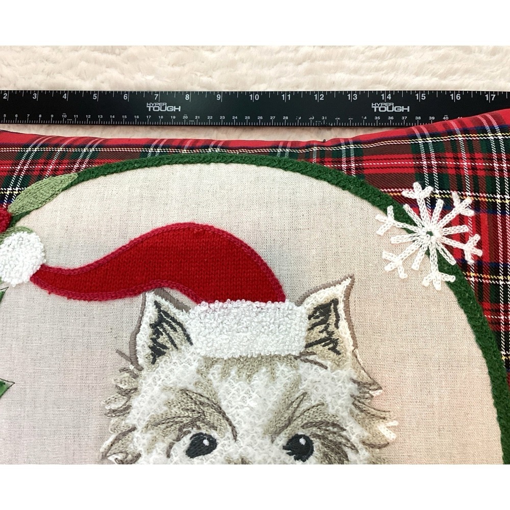 Christmas Dog Throw Pillow Yorkie Terrier Plaid Embroidered LovingKindness - Picture 10 of 11